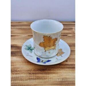 Vtg Lipper & Mann Bone China Luster Handeless Teacup & Saucer Hand Painted Japan